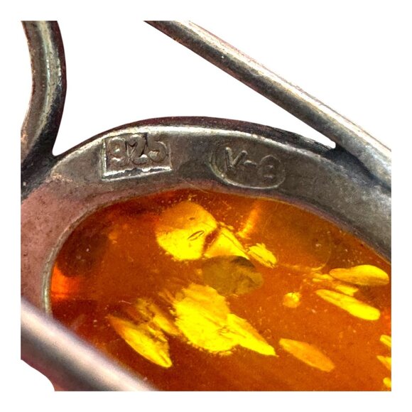 Vintage Baltic Amber Brooch Pin Poland Intricate Silver Filigree Design Art Deco - Picture 3 of 5